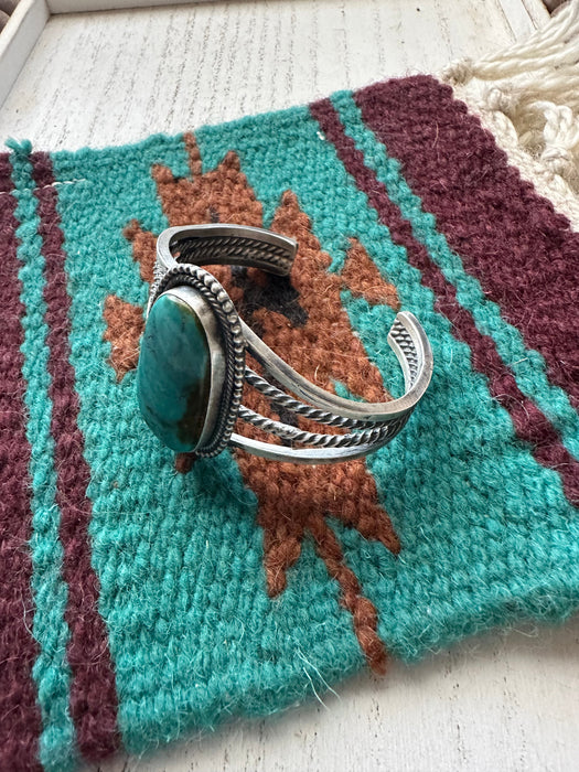 Navajo Old Pawn Turquoise & Sterling Silver Cuff Bracelet Signed Darrin Ingston