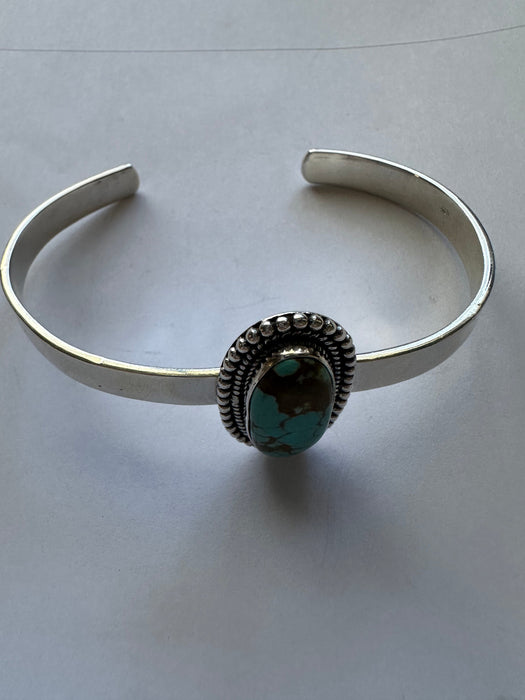Handmade Sterling Silver & Single Stone Turquoise Cuff Bracelet
