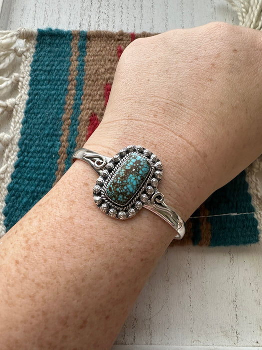 Handmade Sterling Silver & Single Stone Number 8 Turquoise Adjustable Cuff Bracelet
