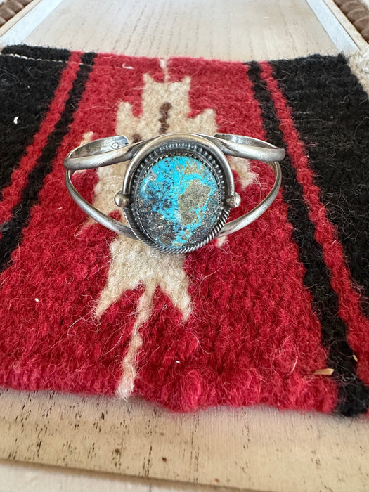 Navajo Old Pawn Turquoise Sterling Silver Adjustable Cuff Bracelet