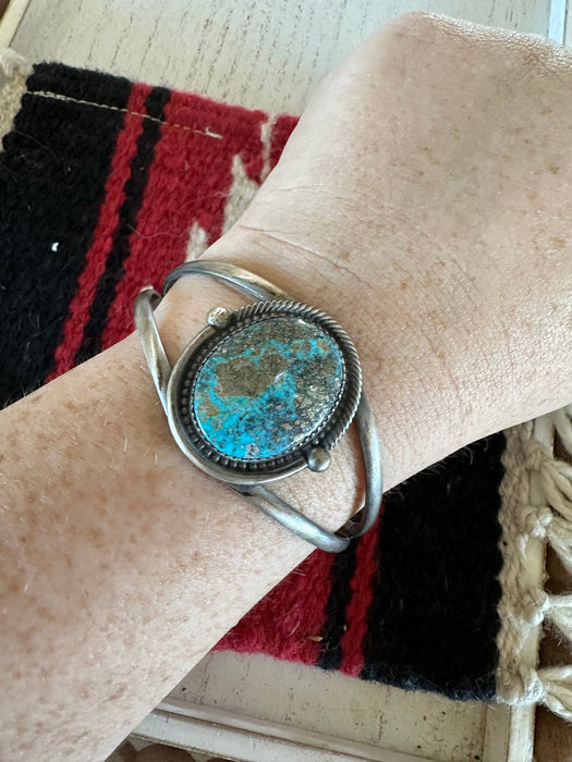 Navajo Old Pawn Turquoise Sterling Silver Adjustable Cuff Bracelet