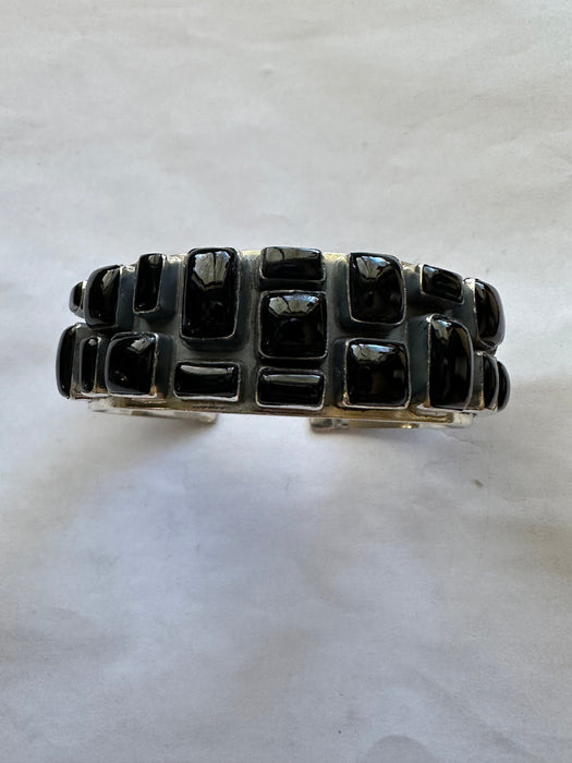 “Earth’s Treasures” Handmade Black Onyx & Sterling Silver Adjustable Cuff Bracelet