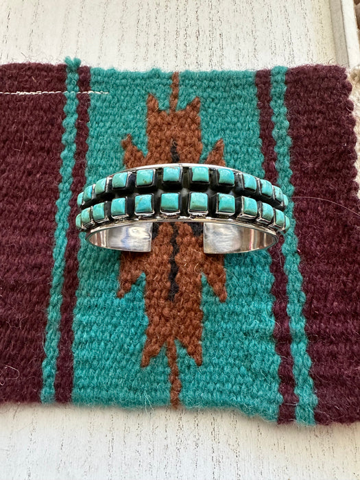 “Earth’s Treasures” Handmade Turquoise & Sterling Silver Adjustable 2 Row Cuff Bracelet