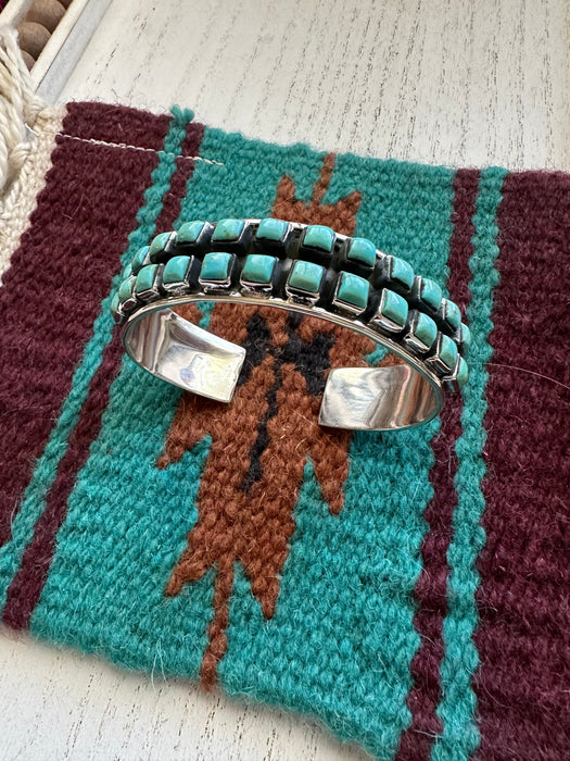 “Earth’s Treasures” Handmade Turquoise & Sterling Silver Adjustable 2 Row Cuff Bracelet