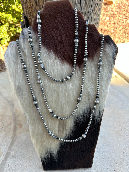 Navajo 4mm & 8mm Pearl Sterling Silver & White Buffalo Beaded Necklaces