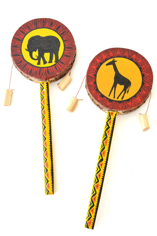 Large Double-Sided Giraffe & Elephant Spin Drum - Culture Kraze Marketplace.com