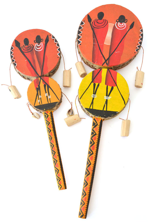 Maasai Warrior Design Double Spin Drum- Assorted Sizes - Culture Kraze Marketplace.com
