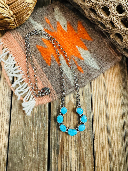 Navajo Sterling Silver & Turquoise Horseshoe Necklace
