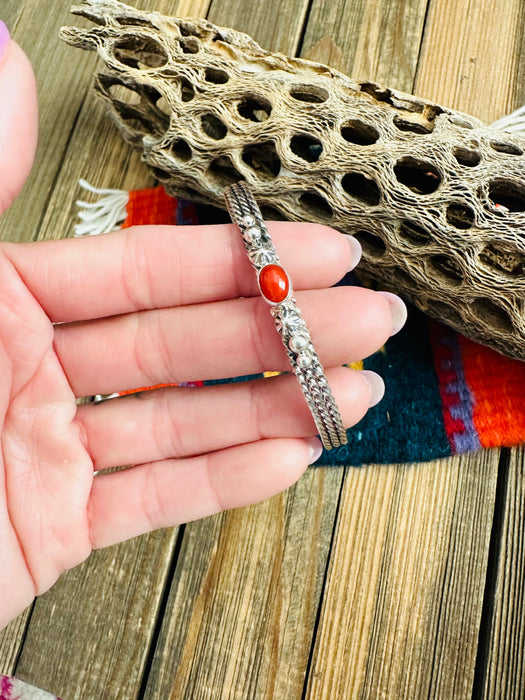 Navajo Coral & Sterling Silver Cuff Bracelet