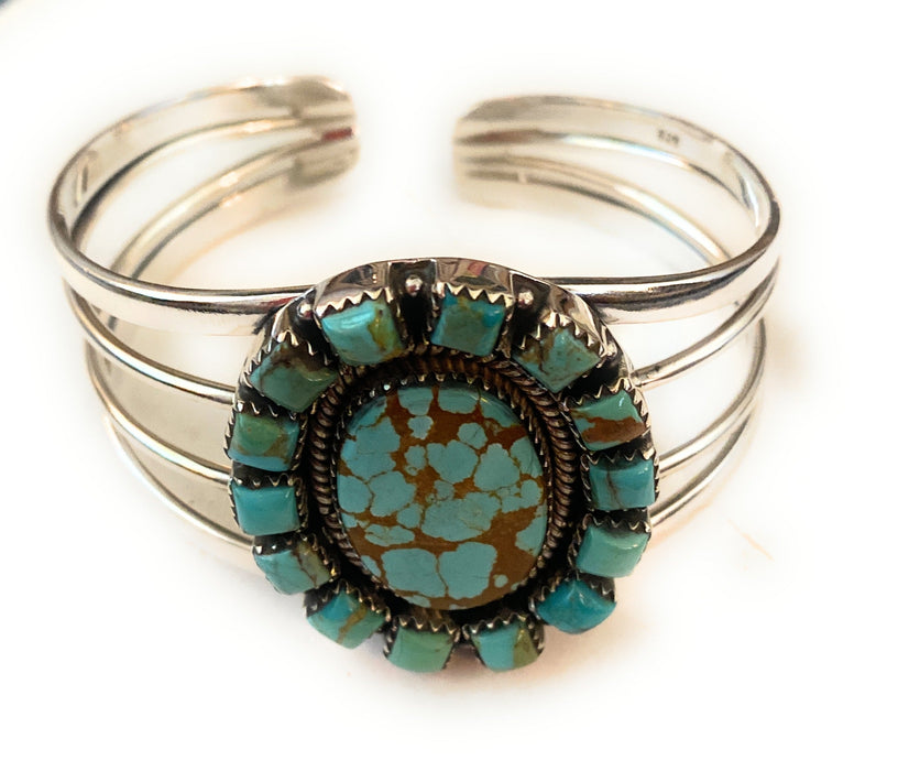 Cassidy Collection Handmade Sterling Silver & Number 8 Turquoise Cluster Cuff Bracelet