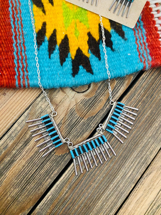 Zuni Sterling Silver & Turquoise Needlepoint Necklace Set