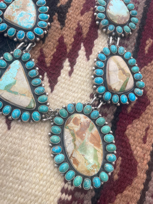 Navajo Sterling Silver Turquoise Necklace & Earring Set Signed B Yellowhorse