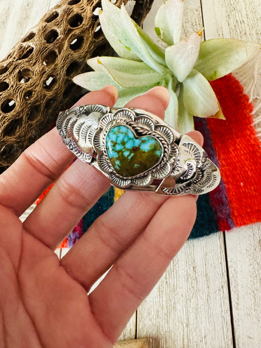 Handmade Sterling Silver & Kingman Turquoise Heart Cuff Bracelet