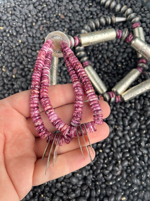 Navajo Purple Spiny Sterling Silver Beaded Necklace Earrings Set - Culture Kraze Marketplace.com