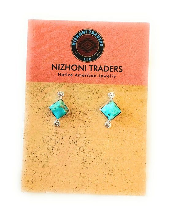 Navajo Turquoise & Sterling Silver Diamond Stud Earrings - Culture Kraze Marketplace.com