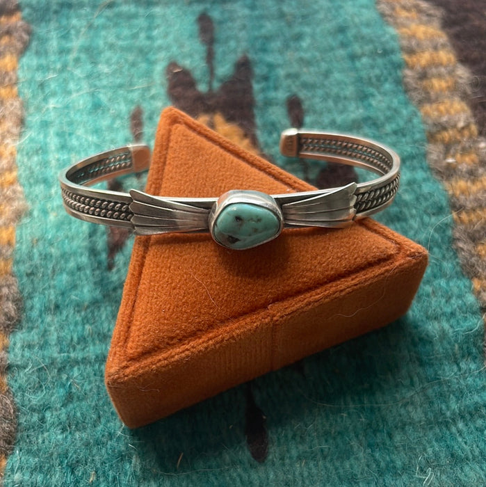 Navajo Turquoise And Sterling Silver Single Stone Adjustable Cuff Bracelet