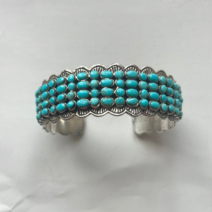 “The 4 Row Turquoise Cuff” Sterling Silver Turquoise Cuff Bracelet