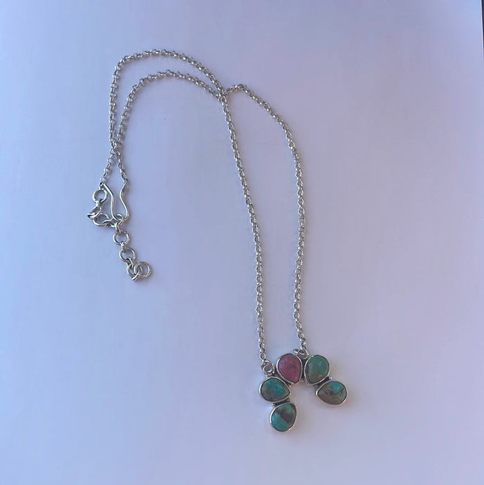 Handmade Sterling Silver, Rhodonite & Turquoise Naja Necklace