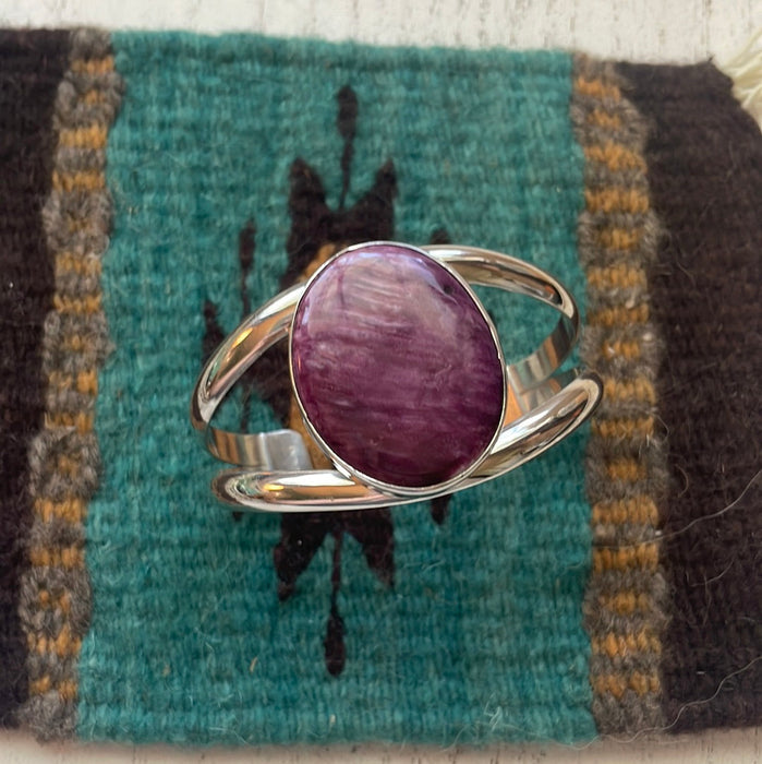 Navajo Sterling Silver & Purple Spiny Cuff Bracelet Signed