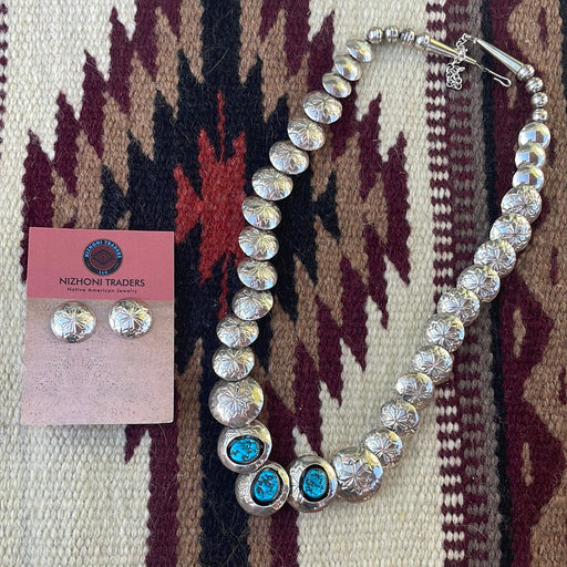 Navajo Sterling Silver Beaded Necklace And Dangle Earring Set - Culture Kraze Marketplace.com