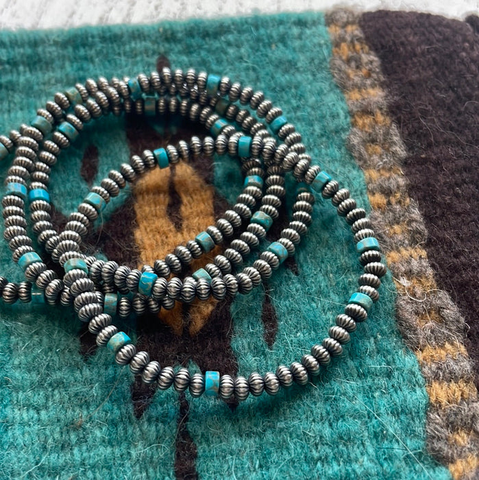 Navajo Sterling Silver Turquoise Beaded Stretch Bracelet