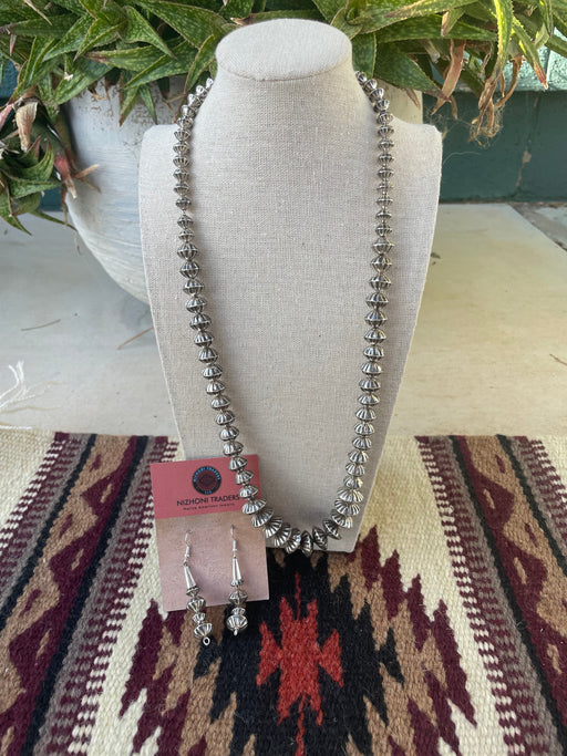 Navajo Sterling Silver Beaded Necklace And Dangle Earring Set - Culture Kraze Marketplace.com