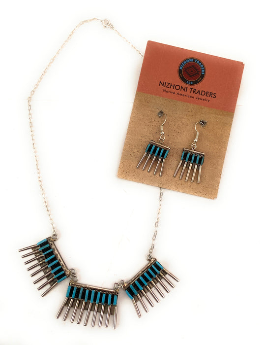 Zuni Sterling Silver & Turquoise Needlepoint Necklace Set - Culture Kraze Marketplace.com