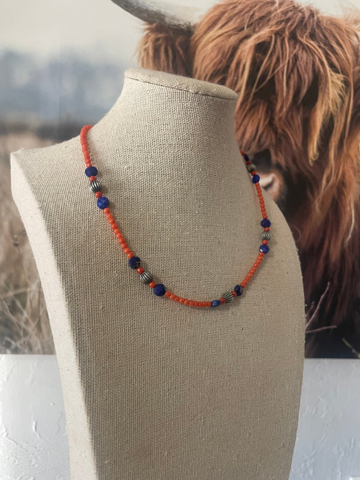 Handmade Beaded Coral, Lapis & Sterling Silver Necklace - Culture Kraze Marketplace.com