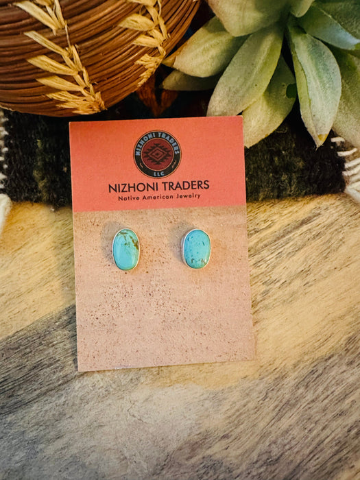 Navajo Turquoise & Sterling Silver Oval Stud Earrings - Culture Kraze Marketplace.com