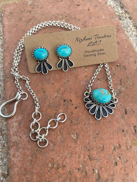 Handmade Sterling Silver & Kingman Turquoise Necklace Set