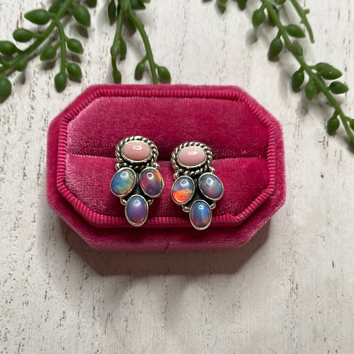 Nizhoni Handmade Pink Conch & Purple Opal Cutie Earrings - Culture Kraze Marketplace.com
