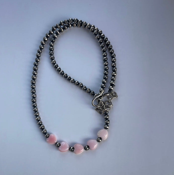 Sterling Silver & Queen Pink Conch Beaded Heart Necklace
