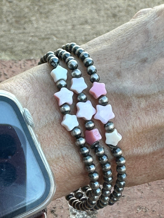 Sterling Silver Pearl & Pink Conch Star Beaded Bracelet