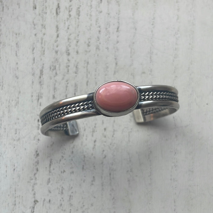 Navajo Pink Conch & Sterling Silver Adjustable Cuff Bracelet Signed