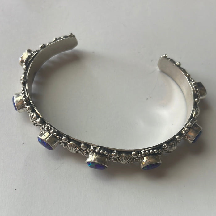 Navajo Sterling Silver & Opal Purple Cuff Bracelet Signed