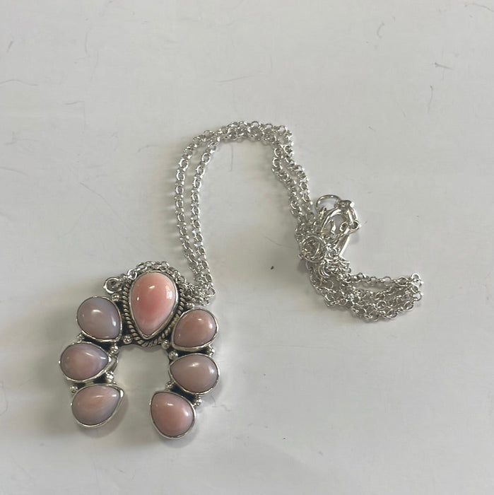 “The Pink Naja” Handmade Sterling Silver & Pink Conch Necklace Signed Nizhoni