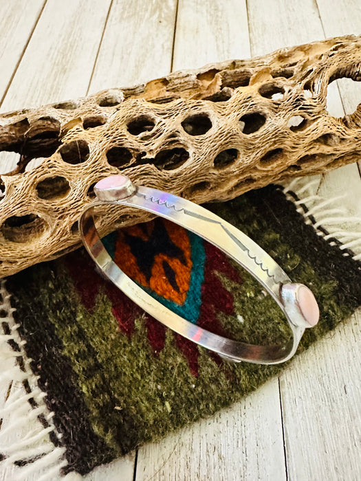 Navajo Queen Pink Conch Shell & Sterling Silver Bangle Bracelet