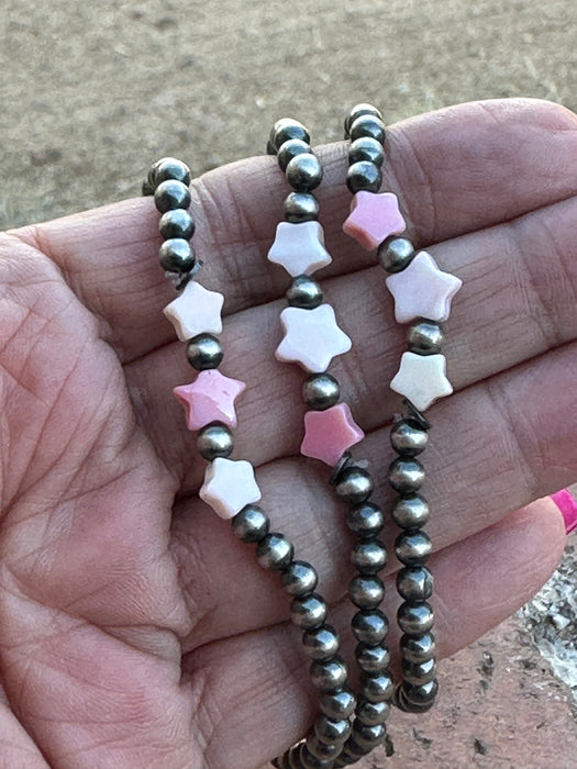 Sterling Silver Pearl & Pink Conch Star Beaded Bracelet