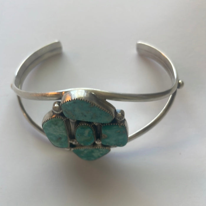 “The Jessi” Navajo Turquoise & Sterling Cluster Adjustable Cuff By J Begay