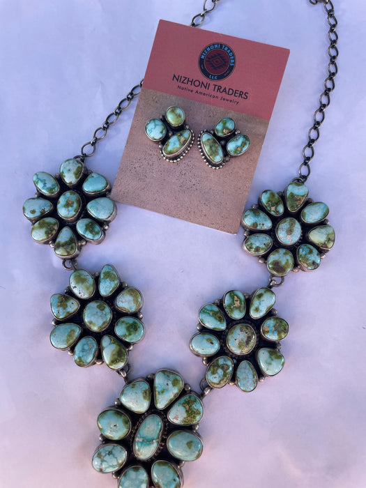 Sheila Becenti Navajo Sterling Silver Sonoran Mountain Turquoise Necklace & Earring Set