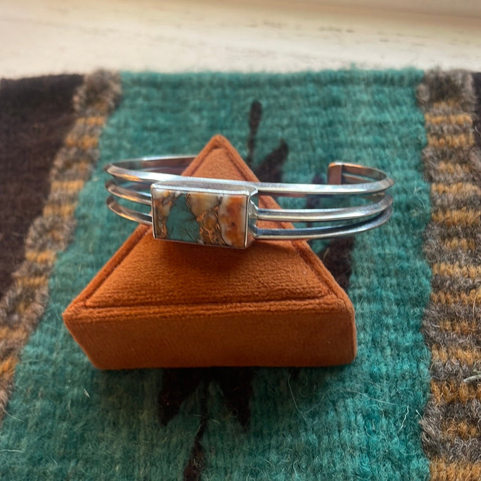 Navajo Spice And Sterling Silver Bar Adjustable Bracelet Cuff
