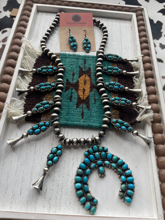 Navajo Royston Turquoise & Sterling Squash Blossom Set Signed - Culture Kraze Marketplace.com