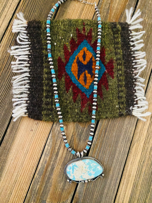 Navajo Sterling Silver & Carico Lake Turquoise Beaded Necklace - Culture Kraze Marketplace.com