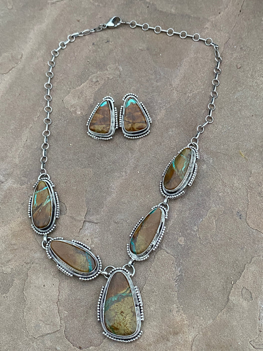 Ribbon Turquoise And Sterling Silver Necklace Set Signed