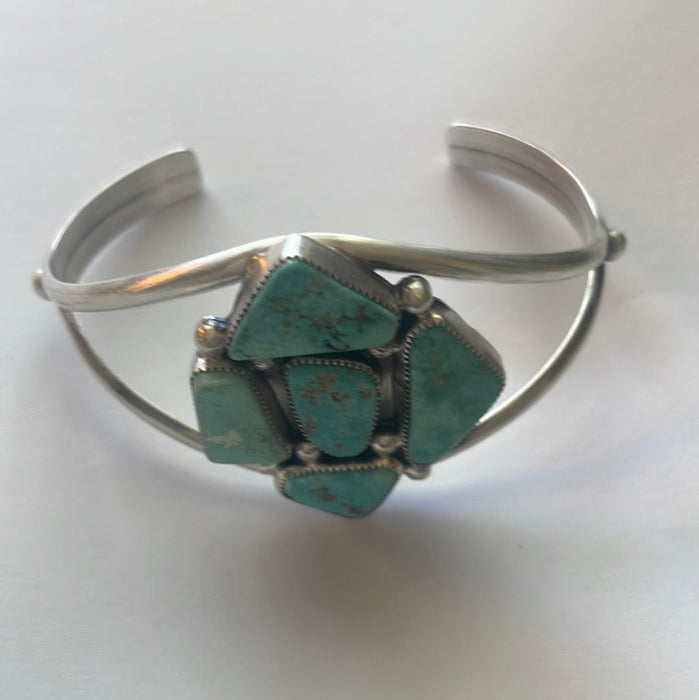 “The Jessi 2” Navajo Turquoise & Sterling Cluster Adjustable Cuff By J Begay