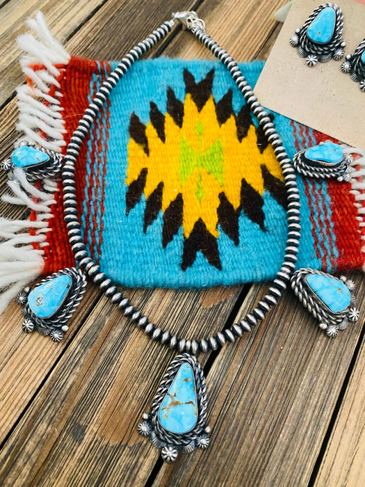 Navajo Sterling Silver & Turquoise Necklace Set by Eli Skeets