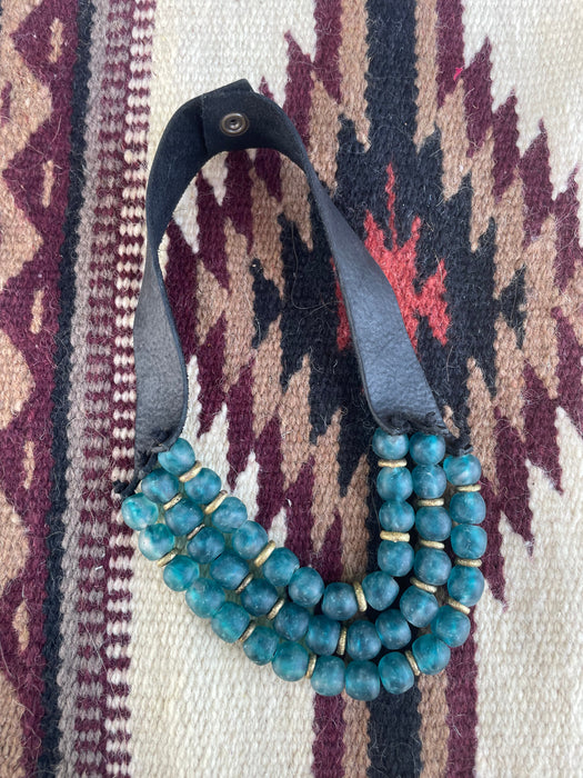 Handmade Recycled Glass 3 Strand Blue Beaded Necklace - Culture Kraze Marketplace.com