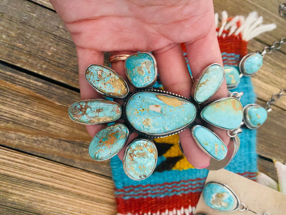 Stunning Navajo Carico Lake Turquoise & Sterling Silver Necklace Set - Culture Kraze Marketplace.com
