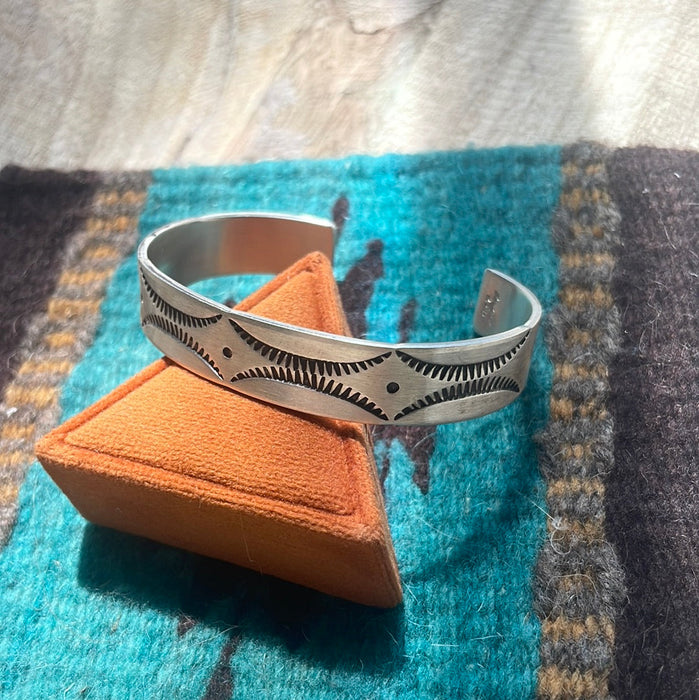 Navajo Sterling Silver Bracelet Cuff Handstamped