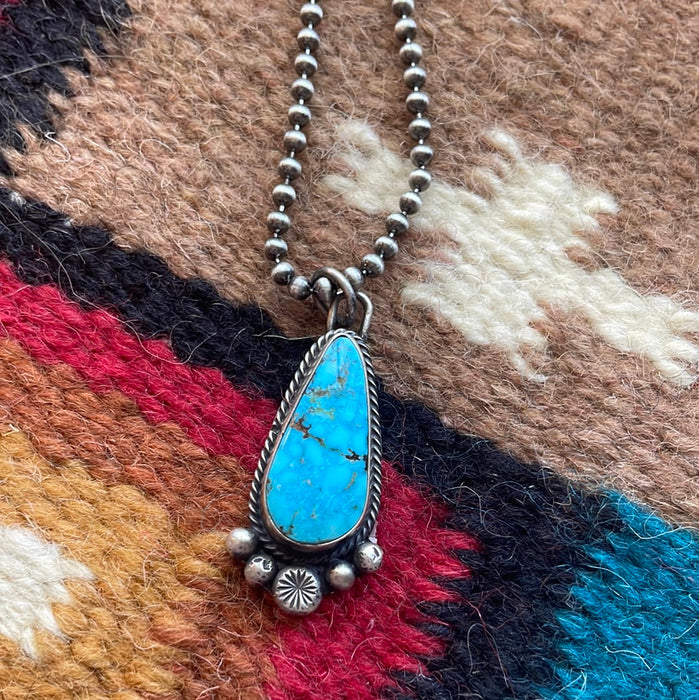 Navajo Sterling Silver Turquoise Pendant Necklace Signed Sheila